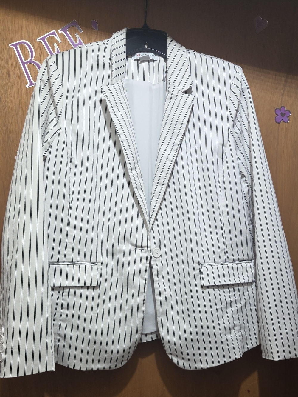 Striped White & Black Women’s Single-Button Blazer